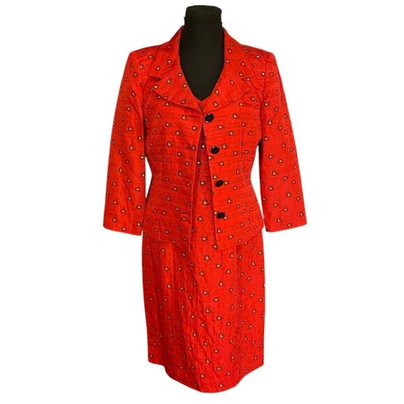 Banu Paris Silk Blend Sheath Dress and Jacket Size 8 Vintage NWT Holiday Hearts - Picture 2 of 16